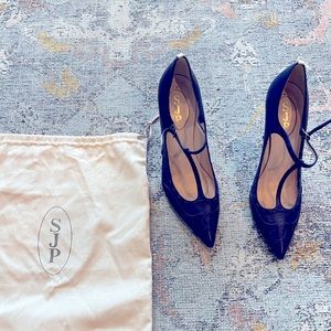 SJP pumps size 37 1/2 royal blue with cream heel stripe